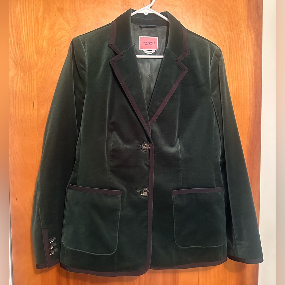 kate spade New York dark green velvet blazer, size 10